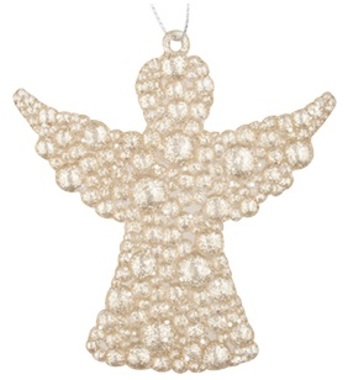 Anděl třpytivý zlatý na zavěšení 9,5 cm