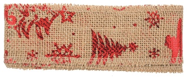 Stuha jutová s červeným potiskem šířka 6 cm, 2 m