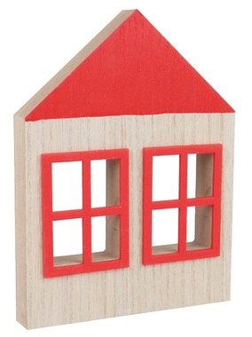 Dům s červenou okenicí dřevěný na postavení 13,5 x 18 cm