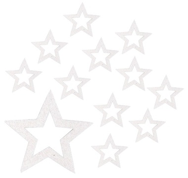 Hvězdy s glitry 5 cm, 12 ks bílé