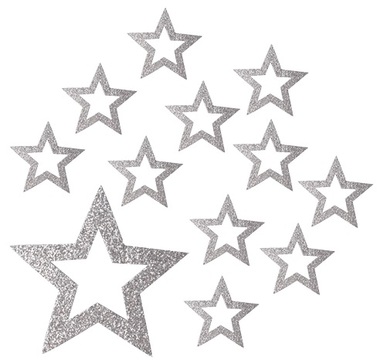 Hvězdy s glitry 5 cm, 12 ks stříbrné