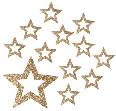 Hvězdy s glitry 5 cm, 12 ks zlaté