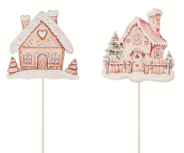 Zasněžené domky dřevěné 8 x 7,5 x 0,5 cm + špejle, 2 ks v sáčku