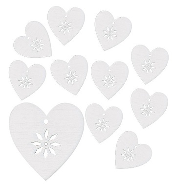 Srdce dřevěné s lepíkem 3 cm, bílá,12 ks