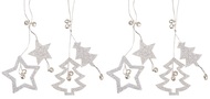 3237 Hvězda a strom s glitry na pověšení 13cm, 4 ks,stříbrná-1