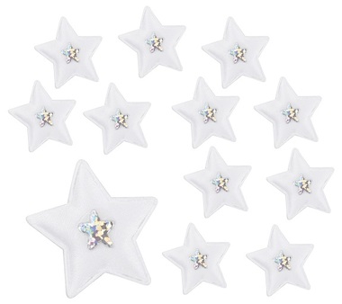 Hvězdy látkové bílé s lepíkem 3,5 cm, 12 ks