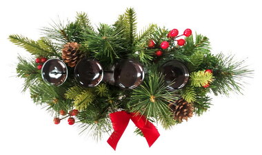 Adventní Svícen z větviček s červenou mašlí s bodci 40 x 18 x 14 cm