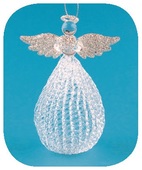 Anděl skleněný na postavení s baňatou sukní 10 cm 