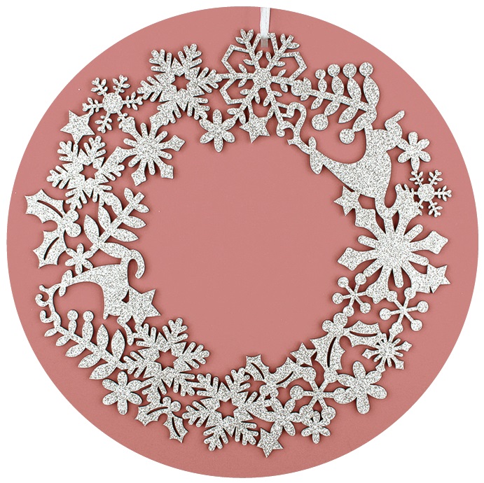 Dřevěný věnec stříbrný glitrový, 23 cm (3607)