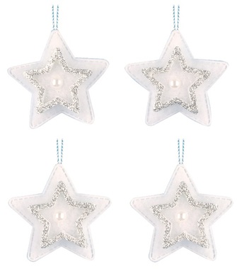 Hvězdy na zavěšení stříbrný dekor 5 cm, 4 ks v sáčku