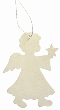 Dřevěný anděl s hvězdou závěsný 10 cm, bílý