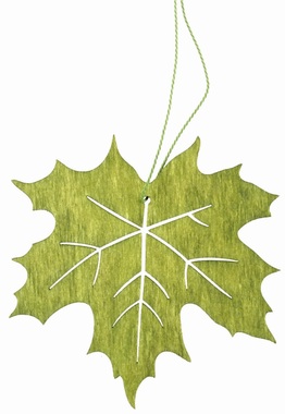 Dřevěný list na zavěšení zelený 10 cm 