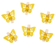 Dřevění motýli s kolíčkem 4 cm, 6 ks 