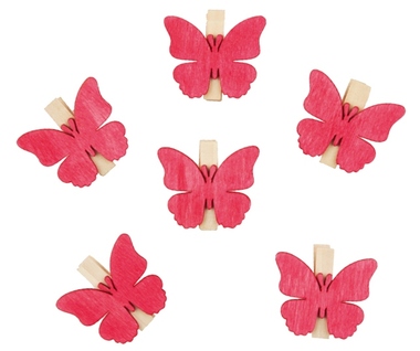 Dřevění motýli s kolíčkem 4 cm, 6 ks 