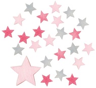 Dřevěné hvězdy růžové a šedé 2 cm, 24 ks 