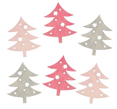 Dřevěné stromky růžové a šedé 6 cm, 6 ks 
