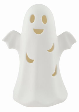 Svítící porcelánový Duch 10 x 13 x 7 cm, teplá bílá, 1 LED, časovač