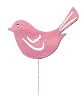 4118 Dřevěný ptáček 8 cm růžový + drátek -1