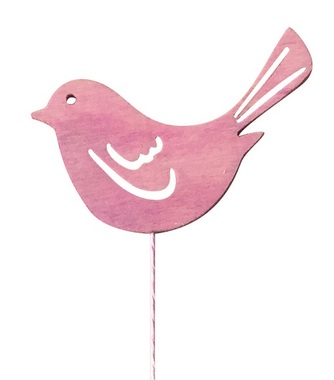 Dřevěný ptáček 8 cm růžový + drátek 