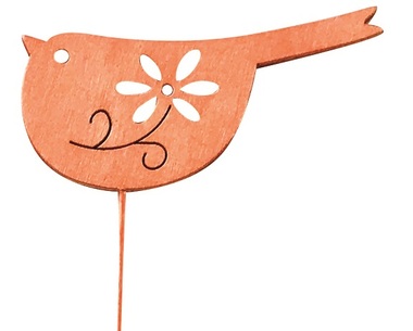Dřevěný ptáček 8 cm oranžový + drátek 