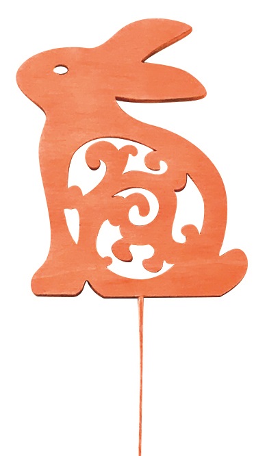 Dřevěný zajíc 8 cm oranžový + drátek