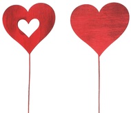 4140 Dřevěné srdce 8 cm červené + drátek -1