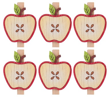 Jablíčka dřevěná na kolíčku 3,5 cm, 6 ks