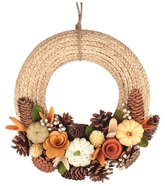 Podzimní věnec ze sisálových vláken na zavěšení o 27 cm x 8 cm