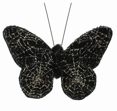 Motýl s pavučinami černý 8 x 5,5 x 1 cm na klipu