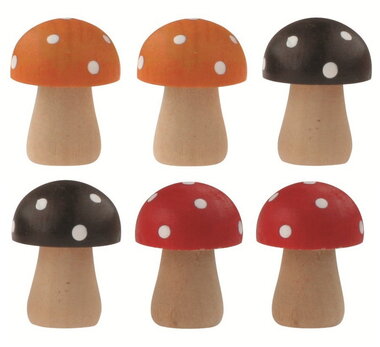 Hříbky dřevěné mix barev 2,5 x 3 x 2,5 cm, 6 ks v sáčku