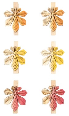 Listy dřevěné na kolíčku 4 cm, 6 ks 