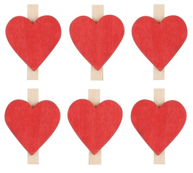 Srdce dřevěné na kolíčku 3 cm 6 ks červené