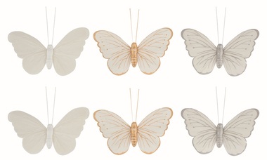 Motýli s glitry na klipu 9,5 x 8 x 2 cm, 6 ks v sáčku