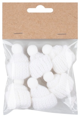 Dekorační čepice pletená o 3 x 4,5 cm, 6 ks v sáčku, bílá