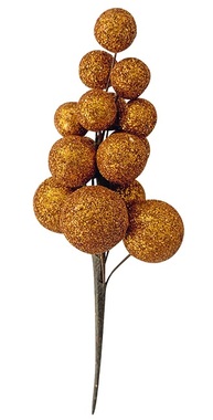 Větvička zlatých bobulí s glitry 13 cm, 2 ks