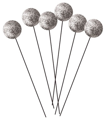 Kuličky na drátku stříbrné s glitry 1,5 cm, 12 ks