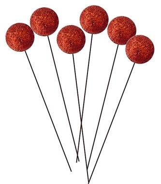 Kuličky na drátku červené s glitry 1,5 cm, 12 ks