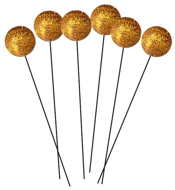Kuličky na drátku zlaté s glitry 1,5 cm, 12 ks