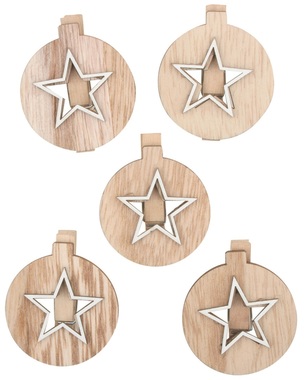 Hvězda dřevěná na kolíčku 4,5 cm, 5 ks