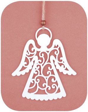 Anděl dřevěný s dekorem na zavěšení 12 cm, bílý