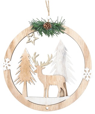 Závěsná dekorace dřevěná s jelenem 20 cm