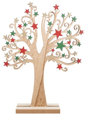 Strom dřevěný s barevnými hvězdami 22 x 30 cm