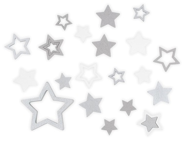 Hvězda dřevěná šedá a bílá 2,5 cm 12 ks + 3,5 cm 12 ks