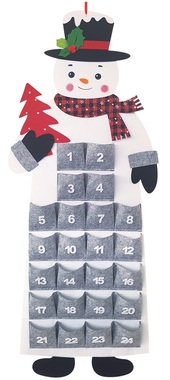 Adventní kalendář sněhulák na pověšení 38,5 x 94 cm, šedý