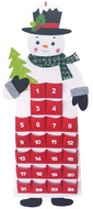 Adventní kalendář sněhulák na pověšení 38,5 x 94 cm, červený