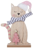 4985 Kočka v růžové čepici dřevěná na postavení 14 x 19,5 cm-1