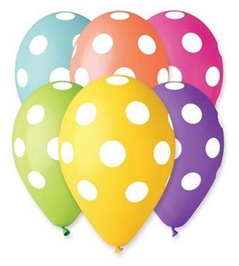 Balónky s potiskem puntíky, 30 cm, 5 ks v balení, mix motivů