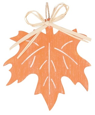 Dřevěný list na zavěšení oranžový javor 10 cm 