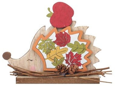 Dřevěná dekorace ježek s listím 12 cm 