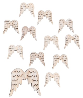 Křídla andělská dřevěná s lepíkem 3 cm, 12 ks, přírodní